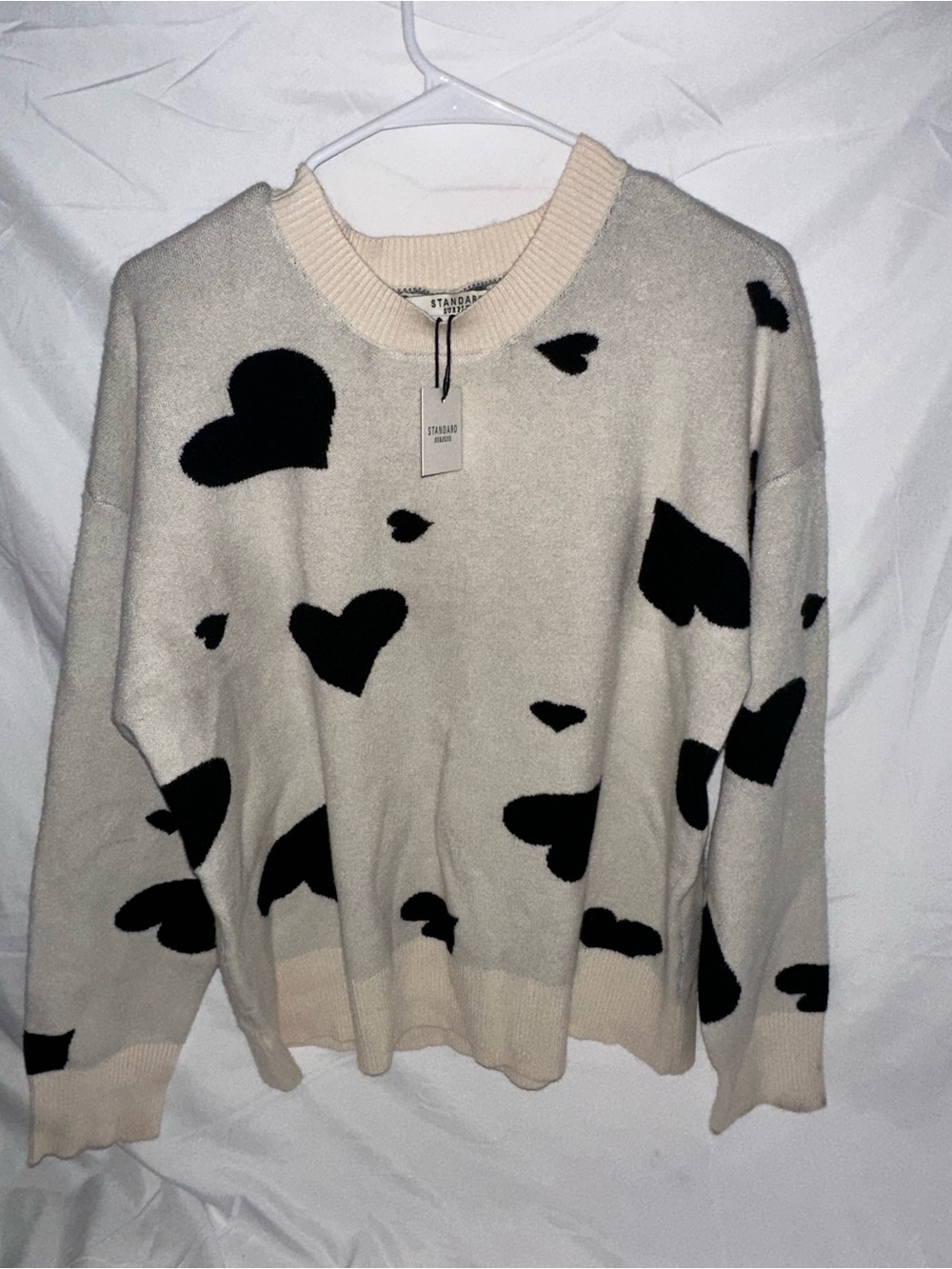 Standard Surplus Black Heart Knit Sweater Cream Size S NWT